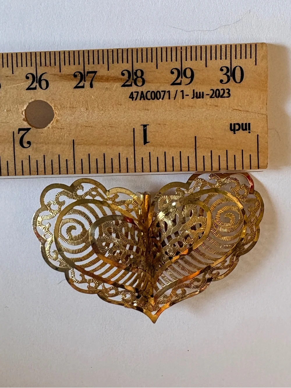 Vintage Gold Filigree Heart Brooch